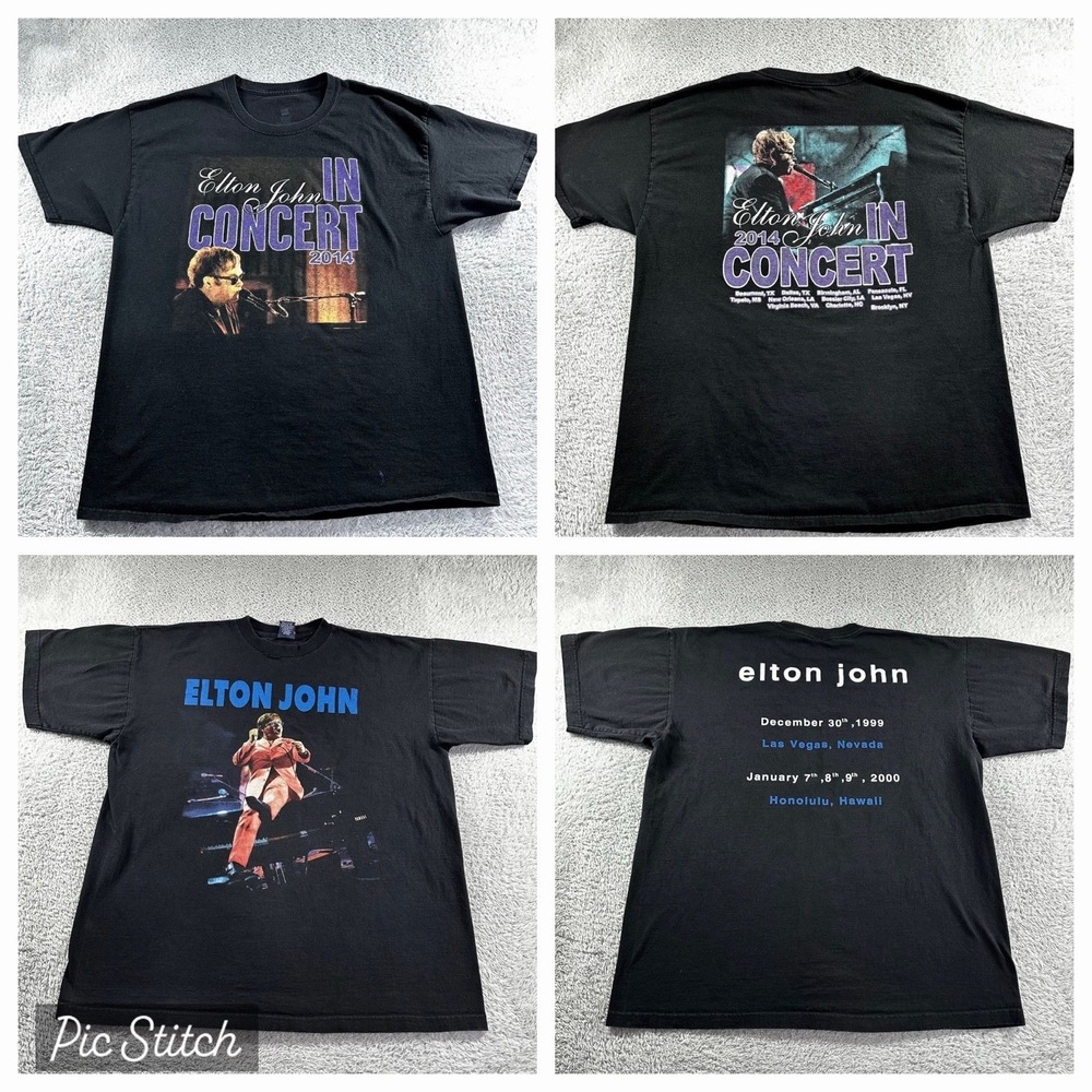 Elton John Tour Shirt Bundle Mens XL Lot of 2 Y2K Black Double Sided Band Music